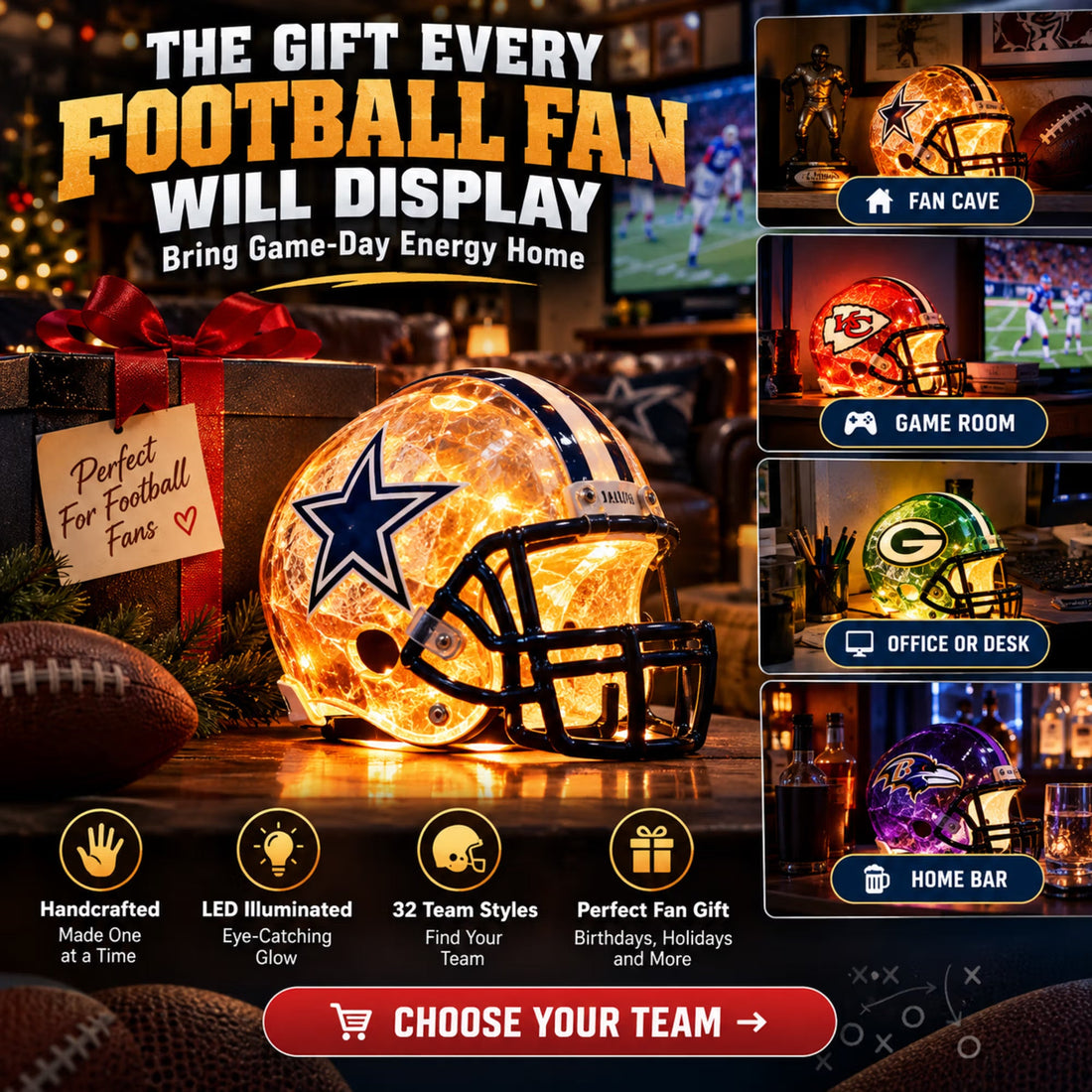 Football Helmet LED Lamp - Full 32 Team Styles 🏈